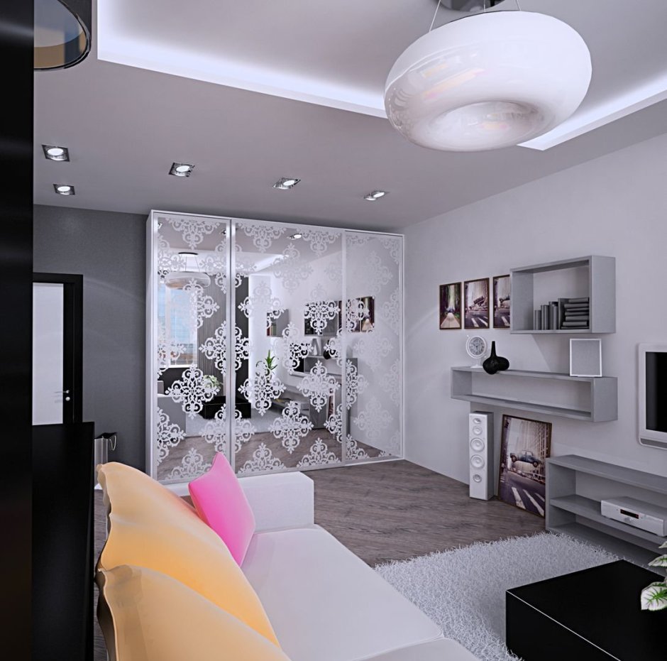 Однокомнатная квартира в серо белых тонах