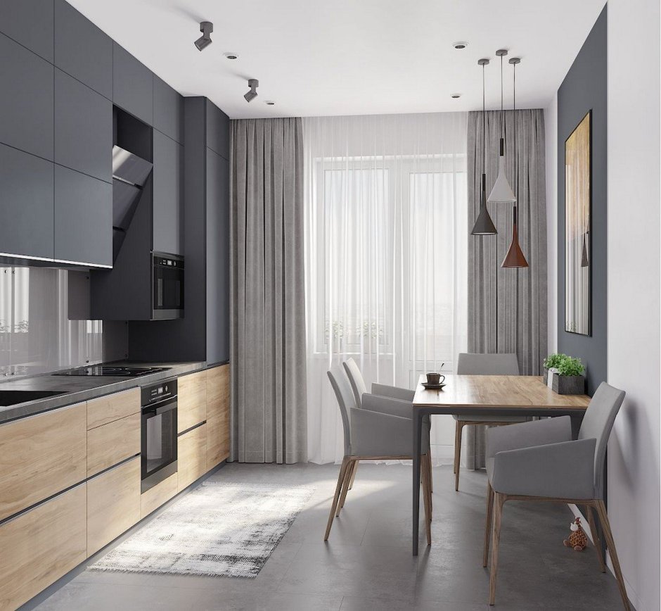 Интерьер серой кухни