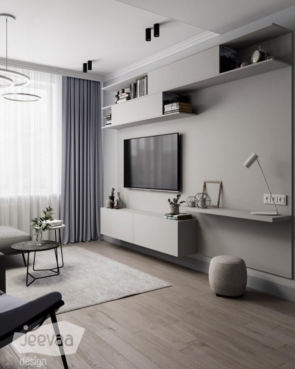 Современная гостиная в серых тонах