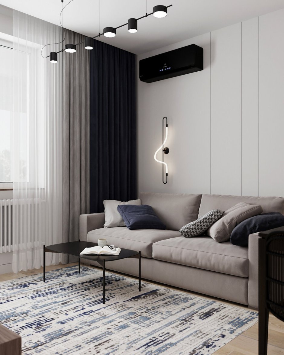 Гостиная в холодных тонах Минимализм