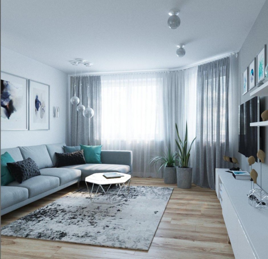 Гостиная в хрущевке в серых тонах