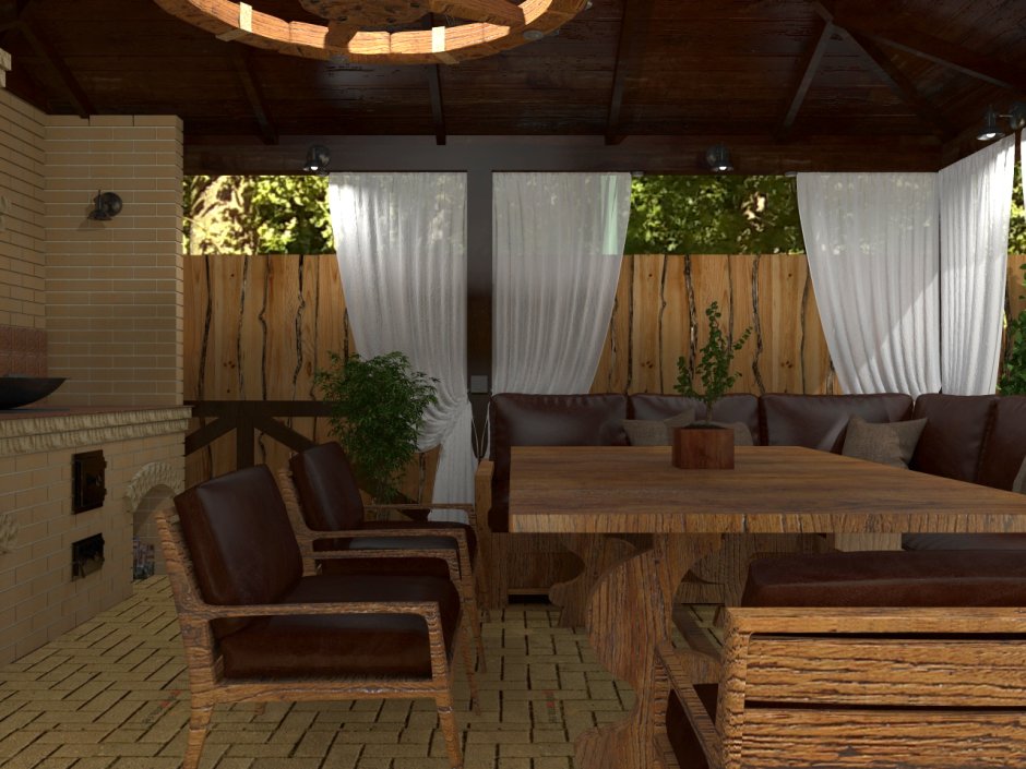 Односкатная баня с террасой