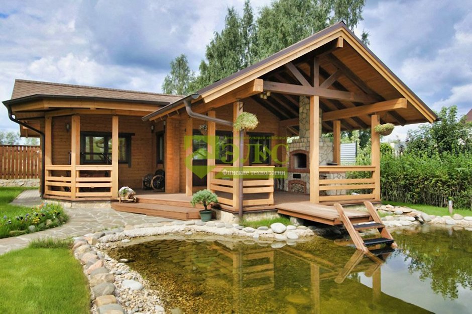 Проект бани с верандой и барбекю под одной крышей