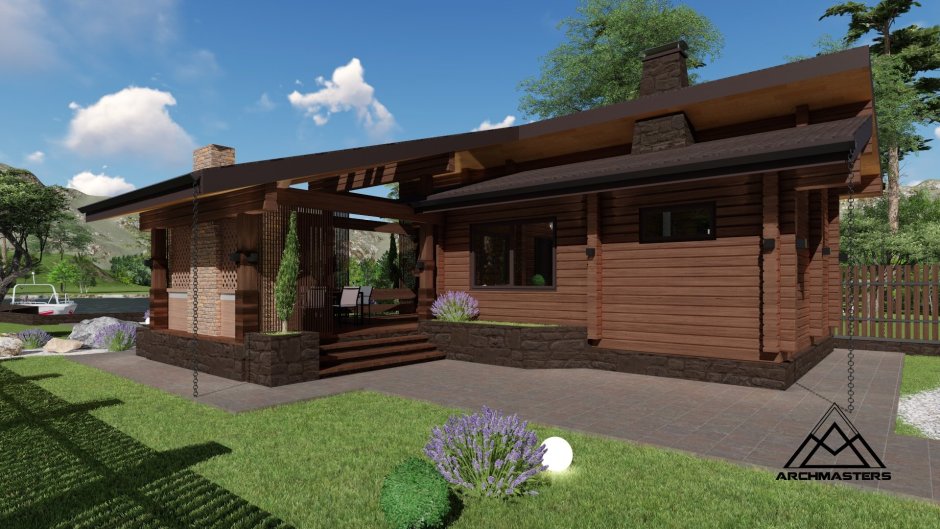 Баня с террасой и барбекю под одной крышей 6х4м