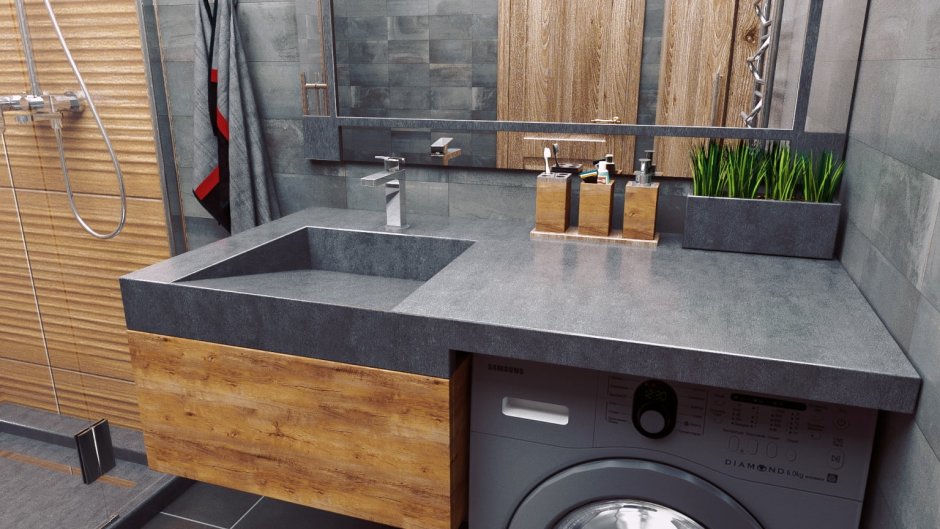 Галька в интерьере ванной