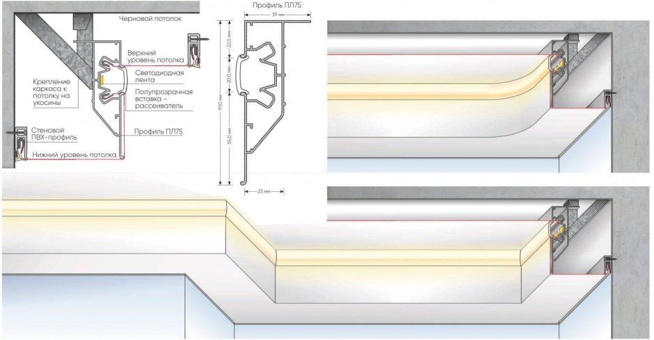Профиль для перехода уровня пл 75 с вставкой KS