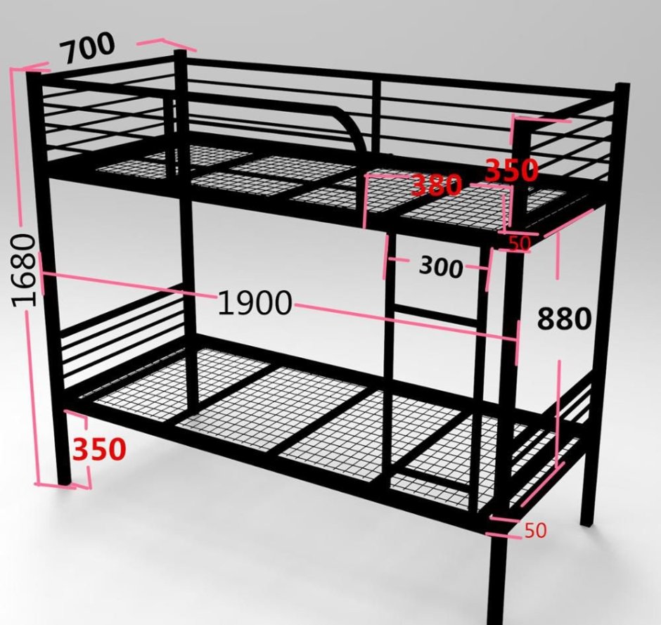 Кровать двухъярусная металлическая габариты
