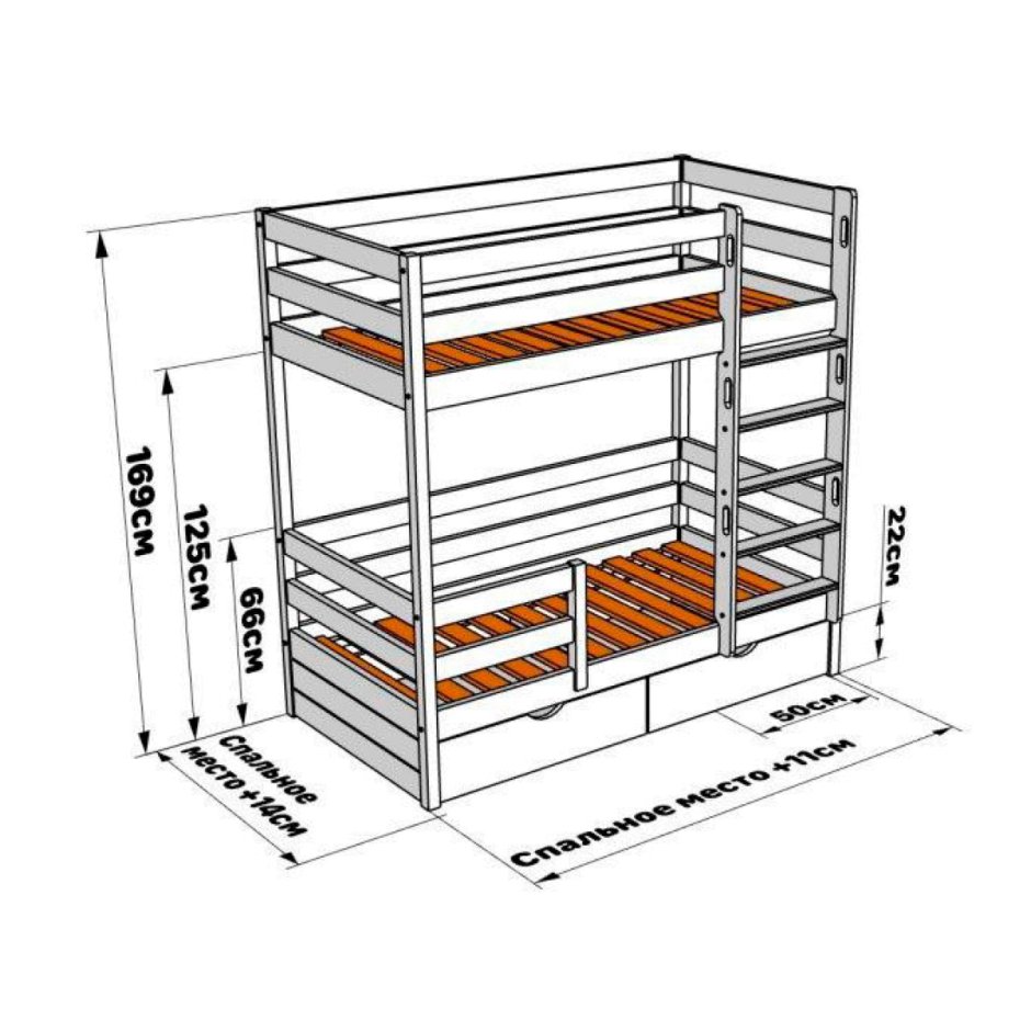 Чертеж двухъярусной кровати 200х90