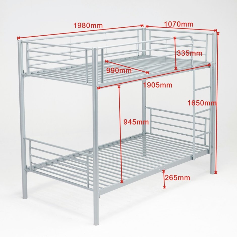 Кровать металлическая двухъярусная чертеж с размерами