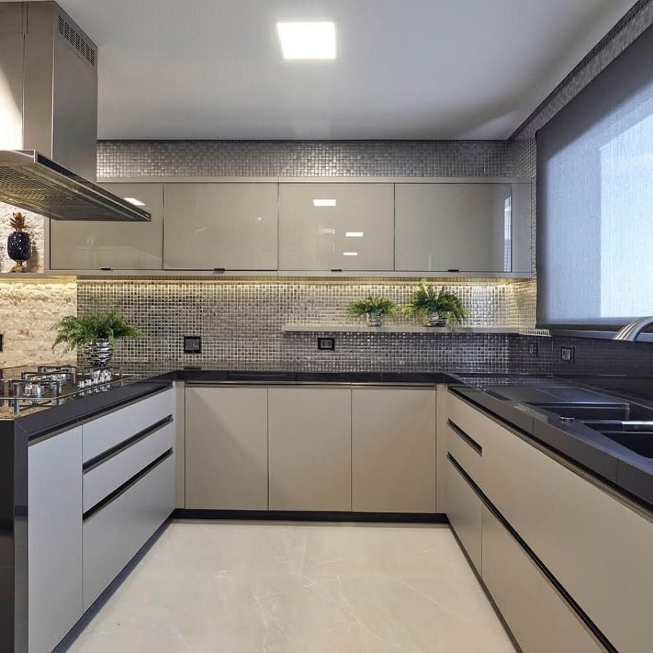 Серая кухня белый верх