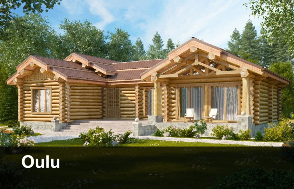 Бревенчатый дом одноэтажный широкий