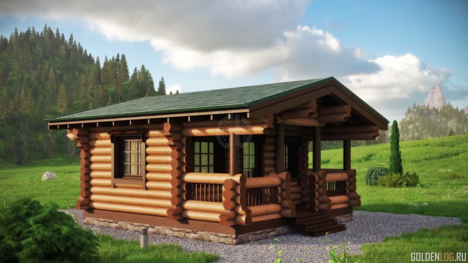 Одноэтажный дом баня из оцилиндрованного бревна