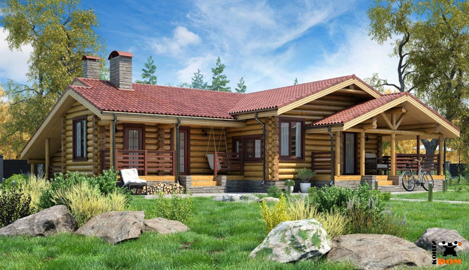 Одноэтажный бревенчатый дом