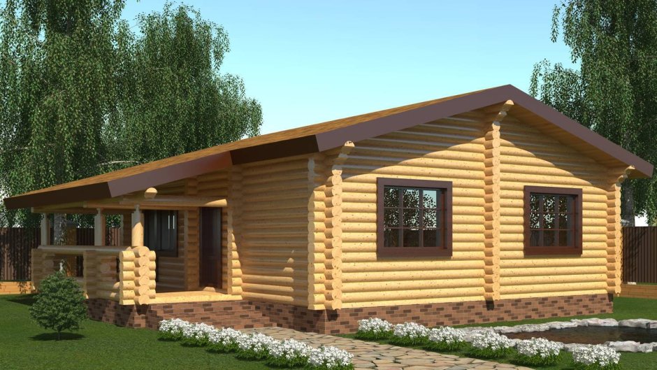 Дом из оцилиндрованного бревна 80 кв.м