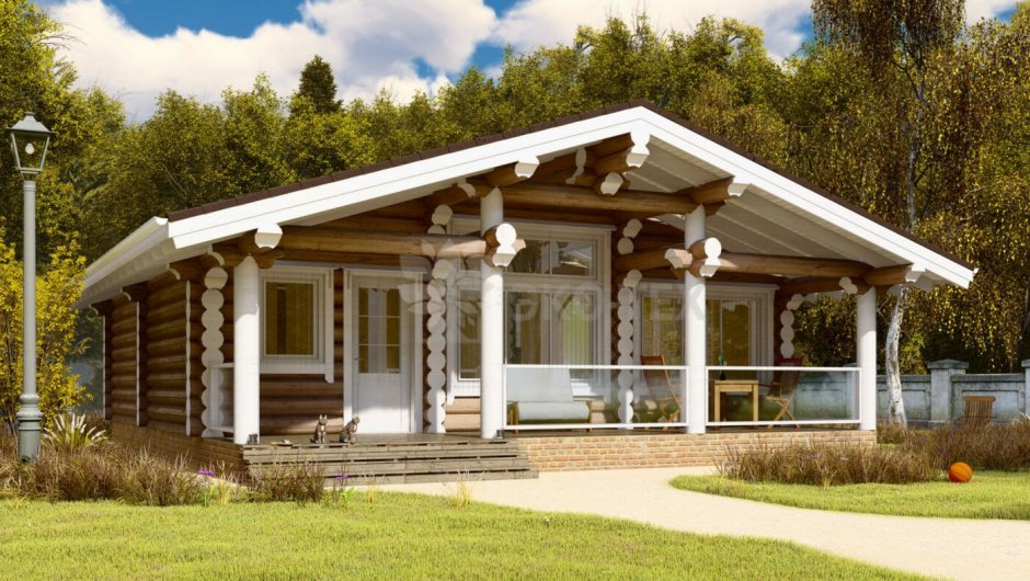 Одноэтажный бревенчатый дом