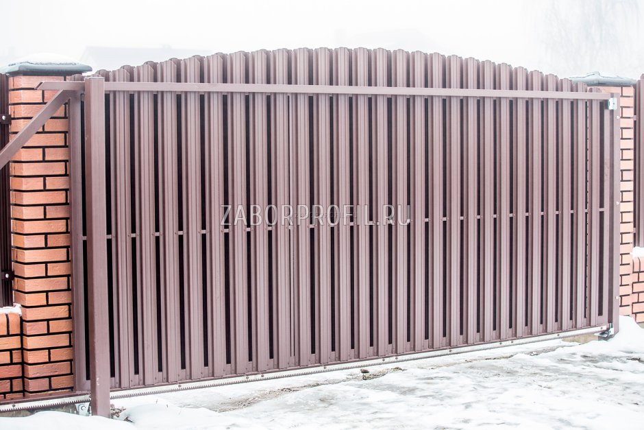 Откатные ворота евроштакетник ral8019