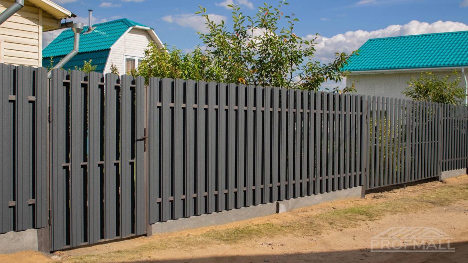 Откатные ворота евроштакетник ral8019