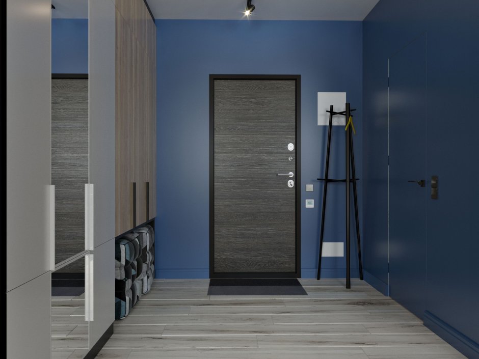 Синие стены в прихожей