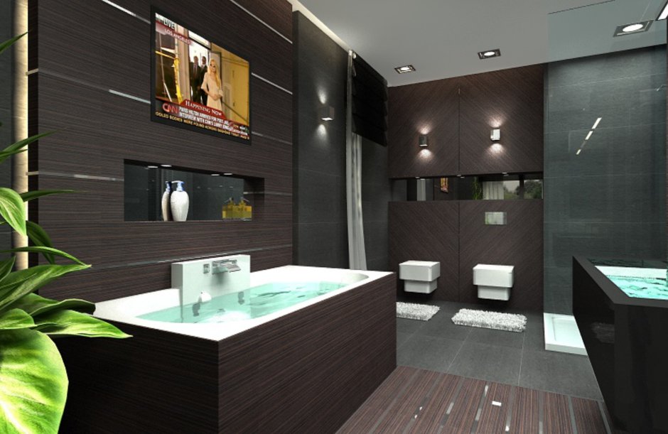 Черно коричневая ванная комната