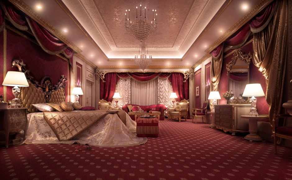 Королевская спальня в красных тонах