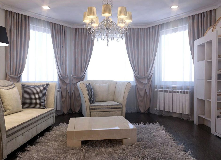 Шторы в гостиную с тремя окнами