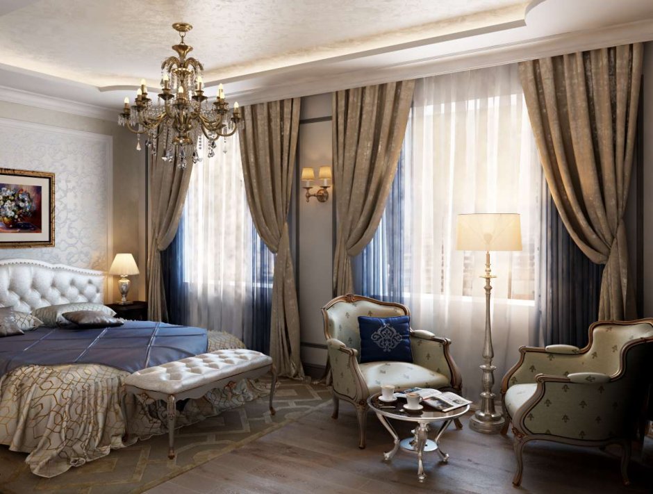 Шторы в спальню классический интерьер