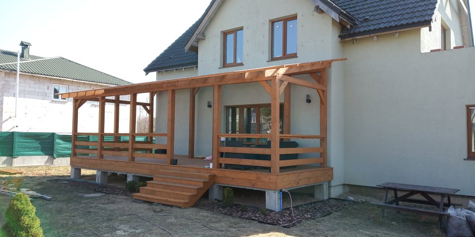 Открытая веранда комбинированная пристроенная к дому