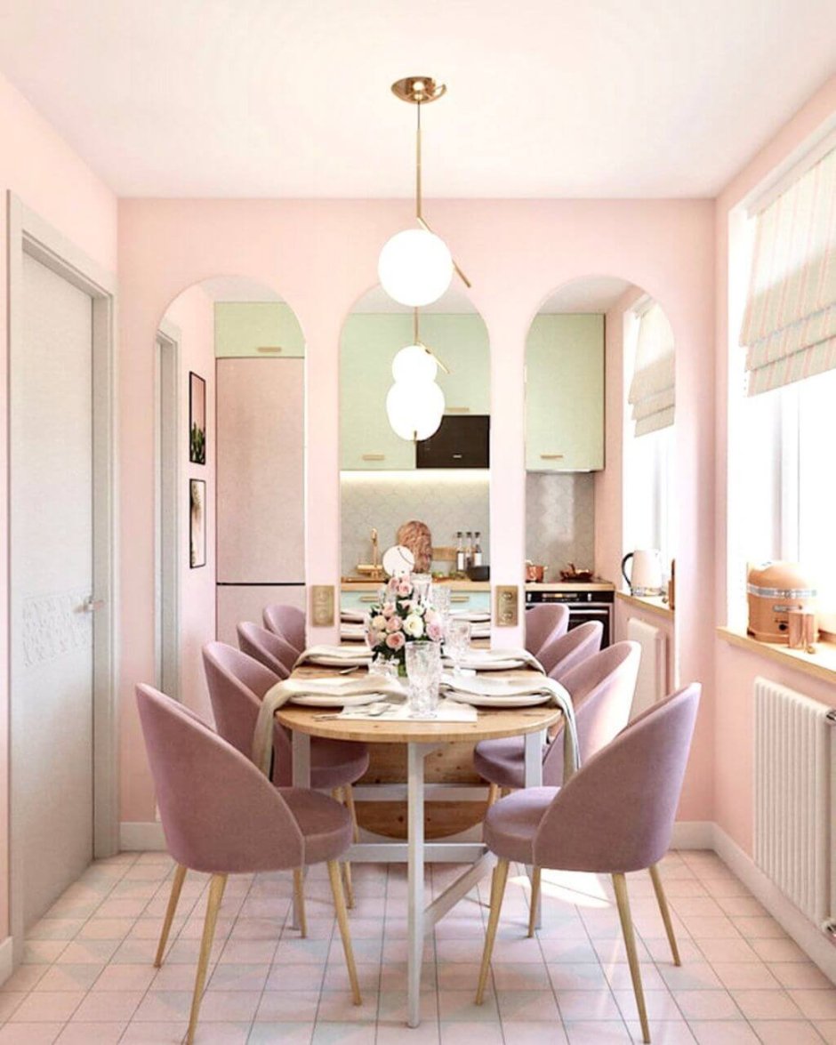 Серо розовая кухня