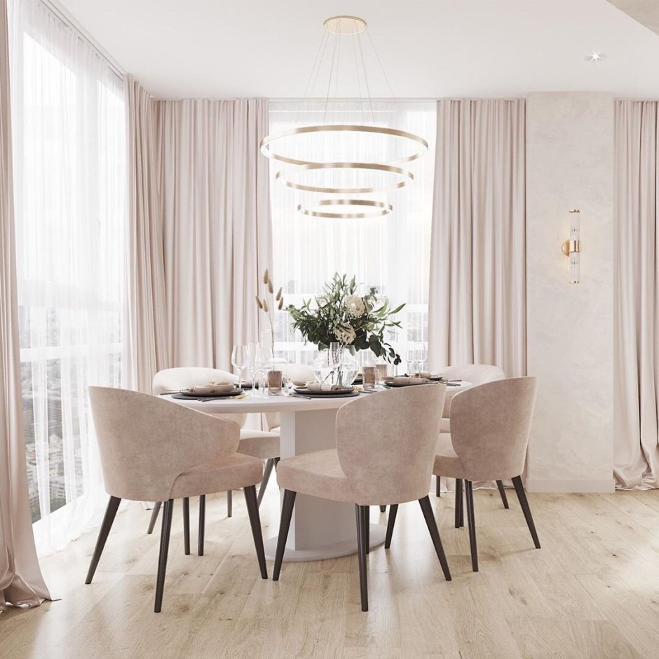 Кухня в пудровых тонах с диваном