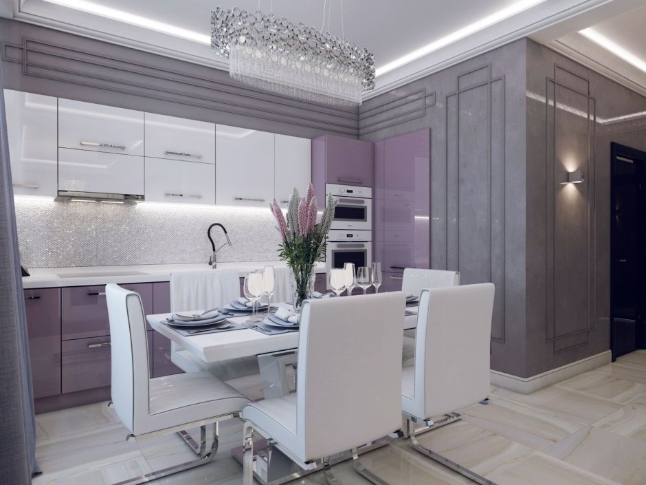 Интерьер кухни в фиолетовых тонах
