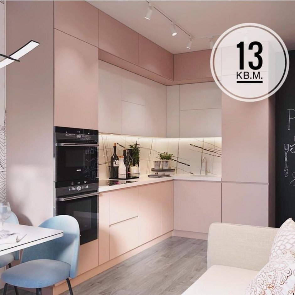 Кухня в бело пудровом цвете