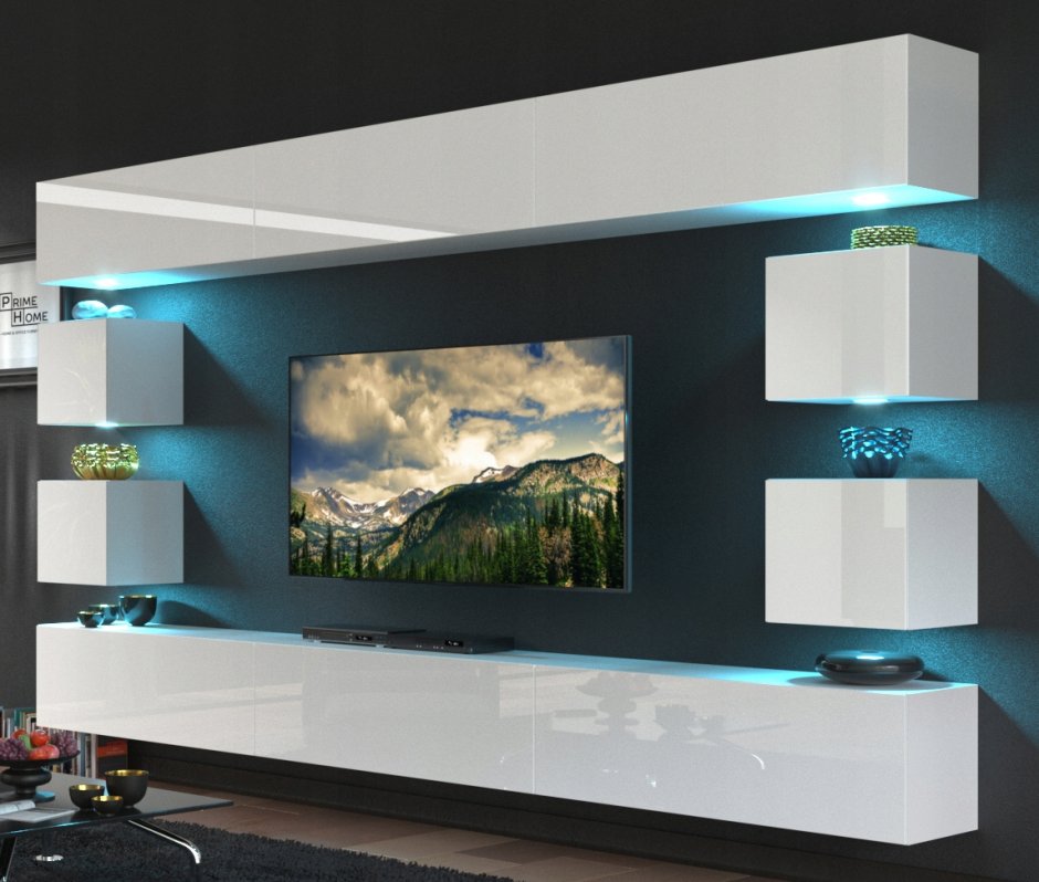 Стенка под телевизор из дерева в современном стиле