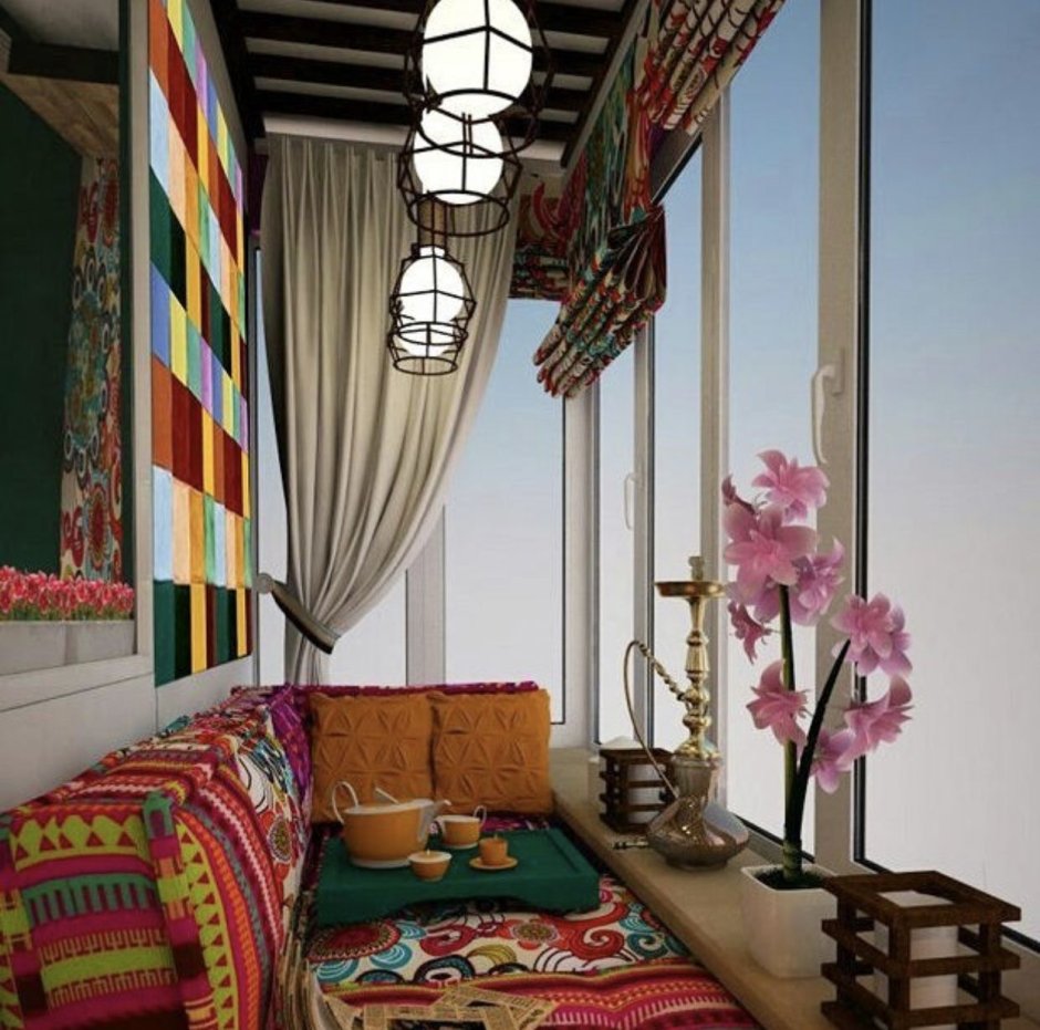 Веранда в Восточном стиле с топчаном