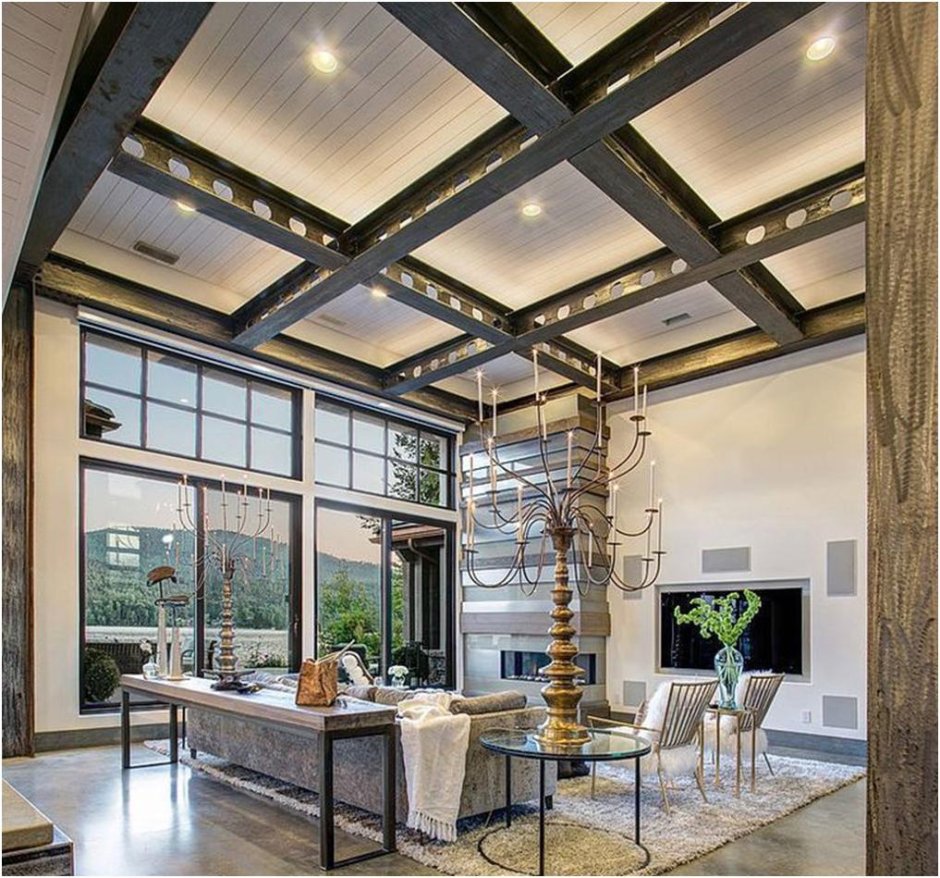 Кессонный потолок в стиле лофт