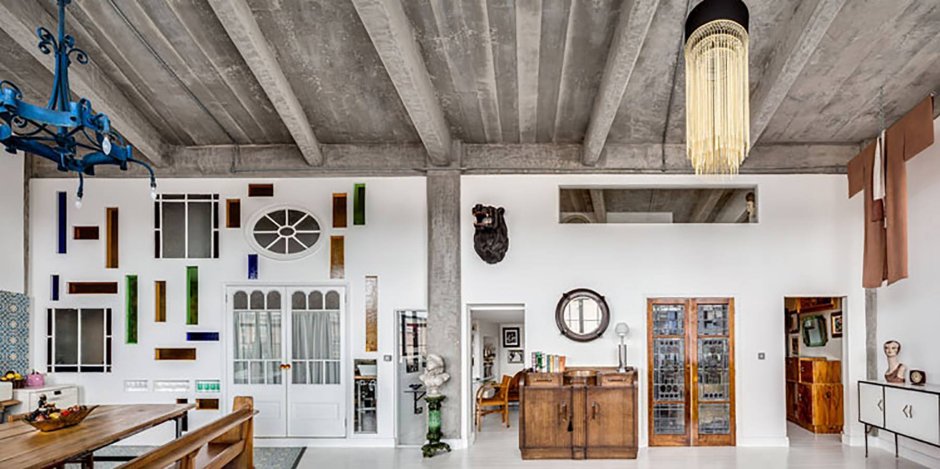 Металлические балки в интерьере