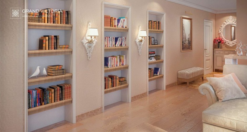 Встроенный стеллаж в нишу