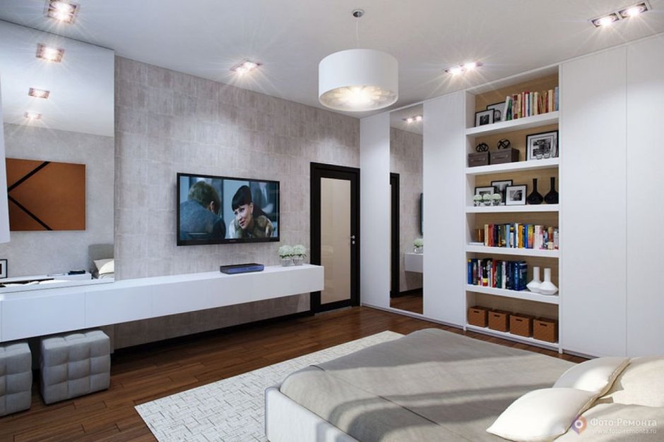 Современная спальня с рабочим местом