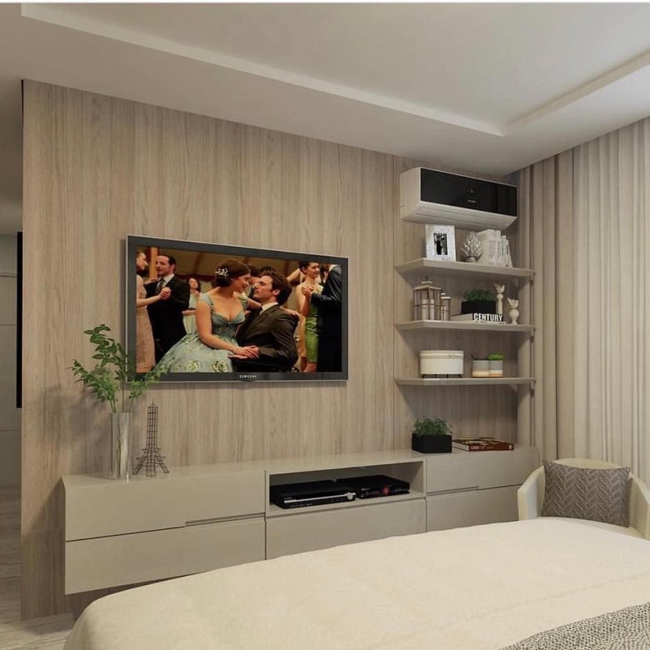 Телевизор на стене в спальне