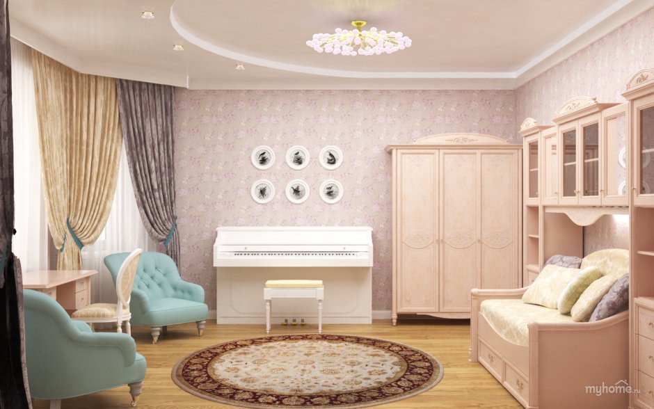 Спальня для девочки с эркером