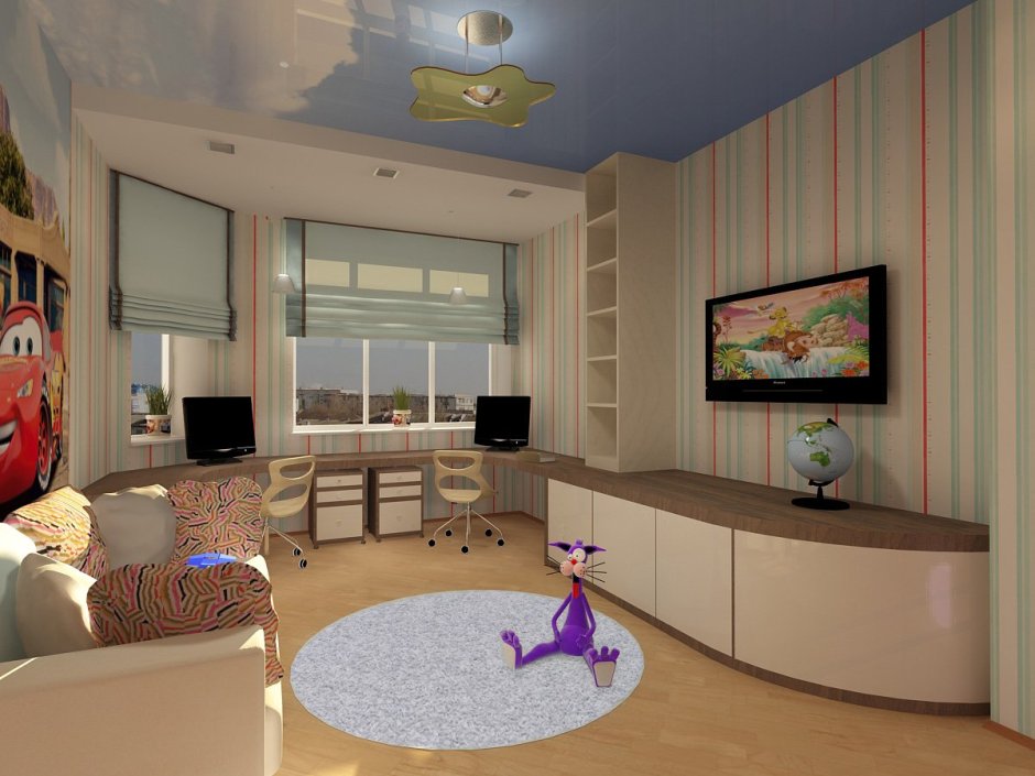 Комната с эркером для двоих детей