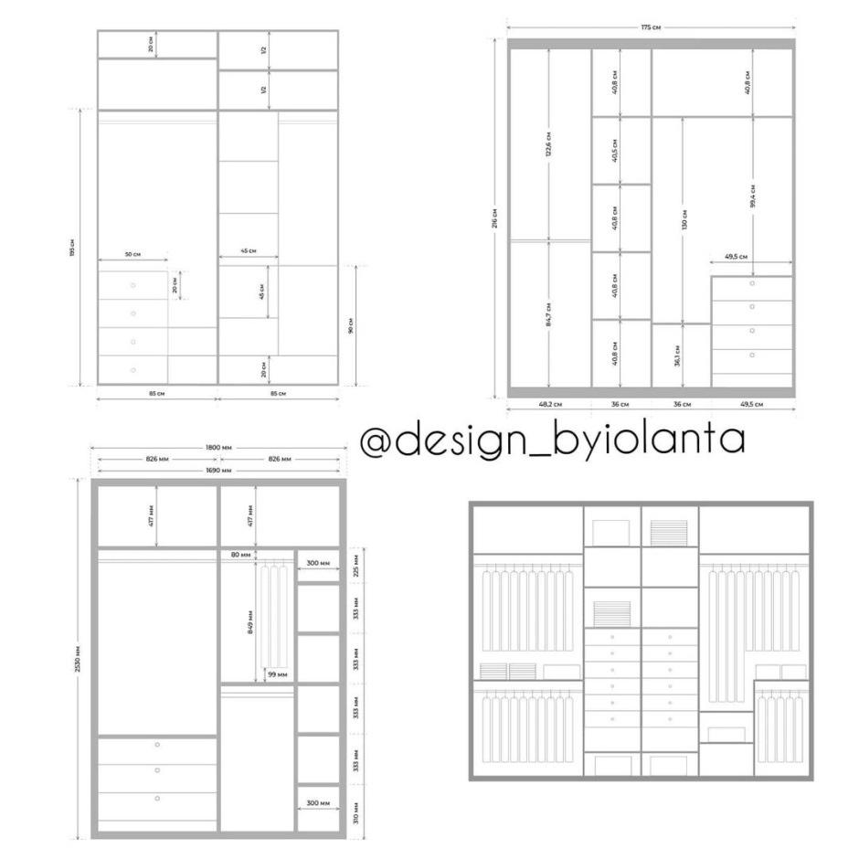Эргономика гардеробной комнаты с размерами
