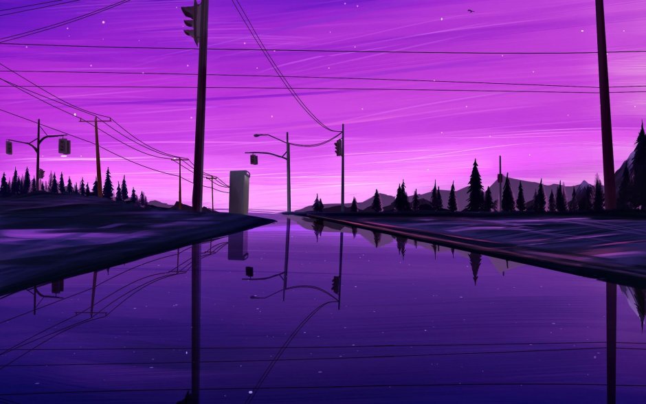 Фиолетовый пейзаж аниме
