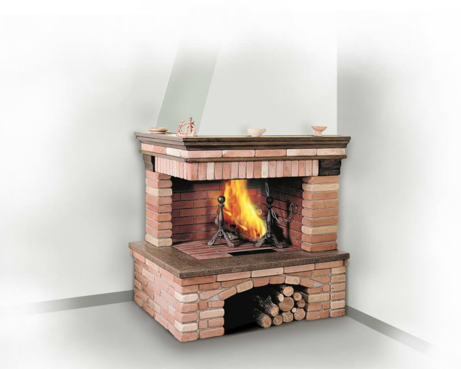 Угловой камин из кирпича