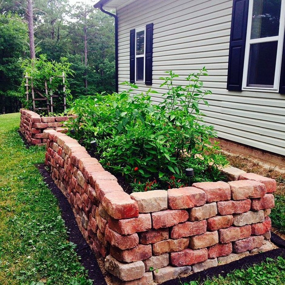 Грядки Виктория обложенные камнями