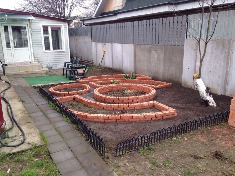 Ограждение для грядок из кирпича