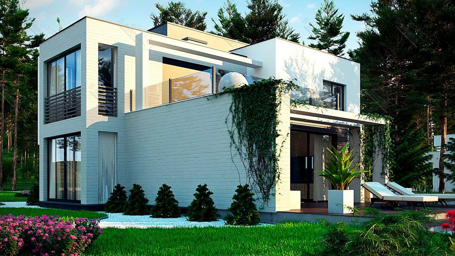 Дом минимализм с плоской крышей