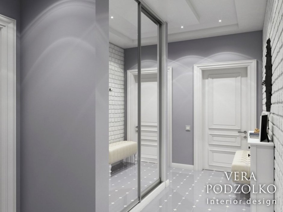 Бело-серый шкаф в прихожую современный