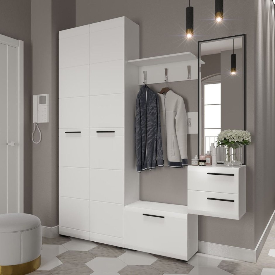 Прихожая в серо белых тонах