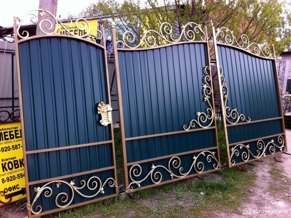 Ворота металлические распашные 4000х4300 с калиткой чертеж