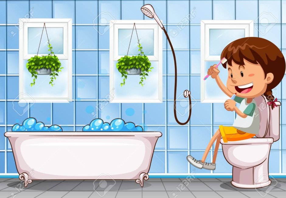 Ванная комната мультяшная с людьми